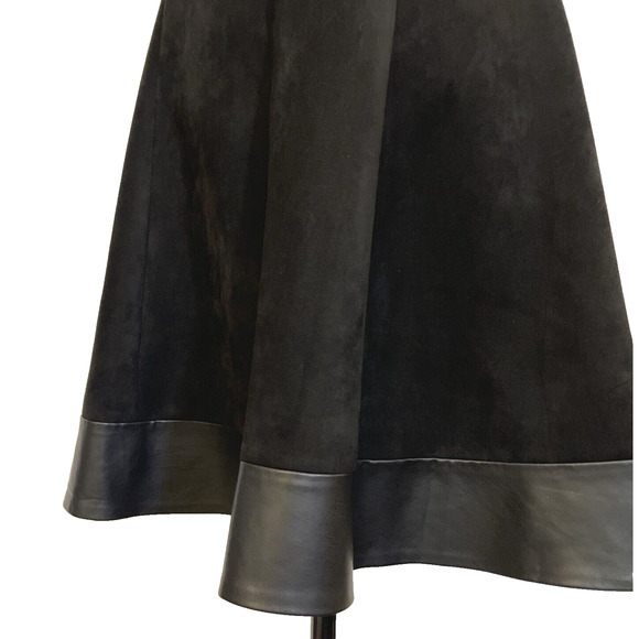 Calvin Klein Black Fit and Flare Dress‎ Faux Suede with Leather Trim Size 2 EUC - Picture 4 of 9